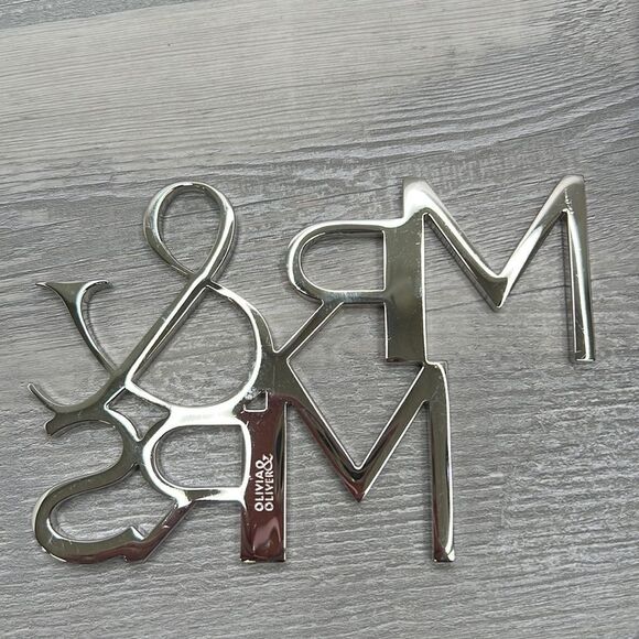 Olivia &Oliver Polished Silver Finish Mr. & Mrs. cake topper EUC - Picture 4 of 9